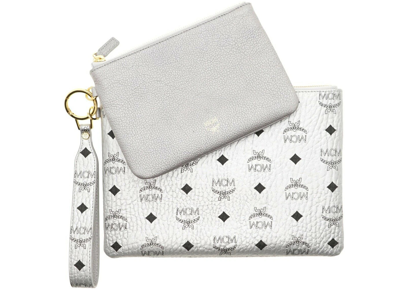 MCM Visetos Logo Wristlet Clutch With Pouch Silver - vue secondaire A