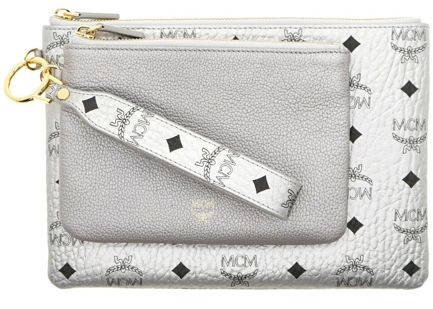 MCM Visetos Logo Wristlet Clutch With Pouch Silver - vue secondaire B