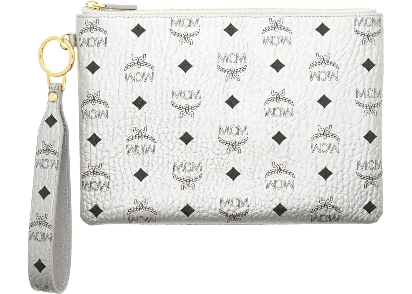MCM Visetos Logo Wristlet Clutch With Pouch Silver - vue 360