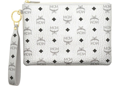 MCM Visetos Logo Handgelenktasche mit Etui Silber