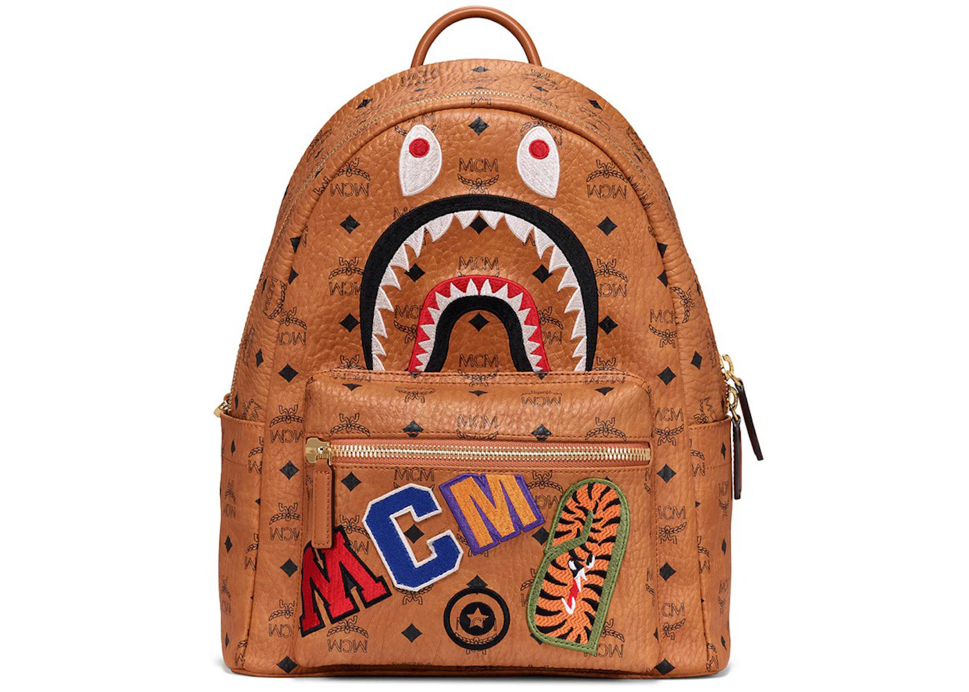 MCM x BAPE Shark Stark Backpack Visetos Cognac - vue secondaire A
