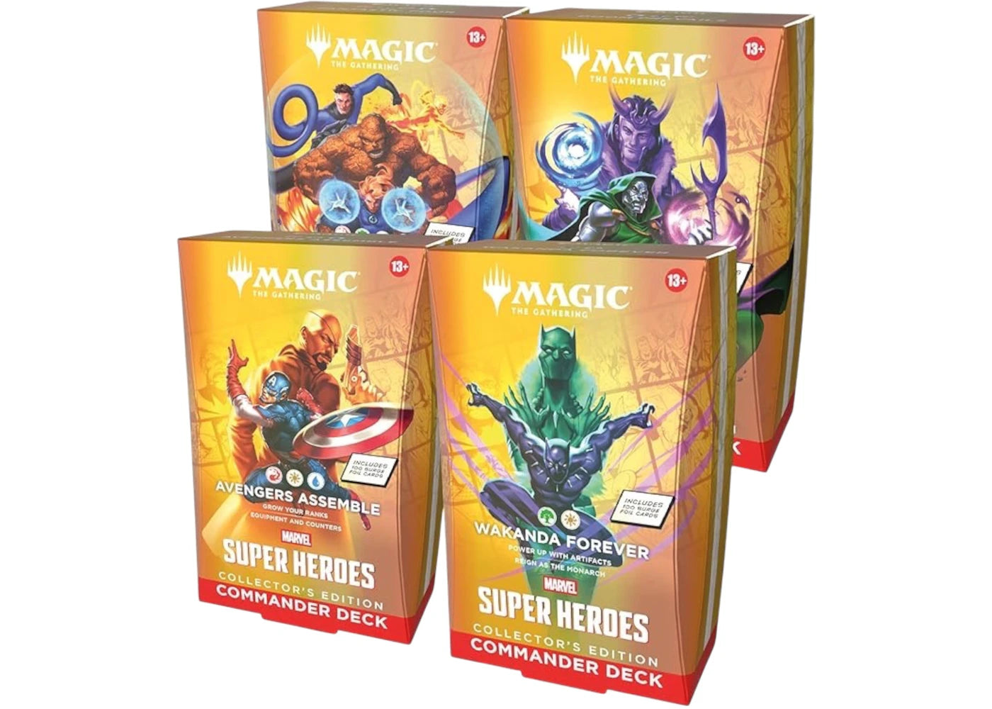 Magic: The Gathering Marvel Super Heroes (Avengers Assemble, Wakanda Forever, The Fantastic Four, Doom Prevails) Foil Commander Deck Bundle - vue secondaire A