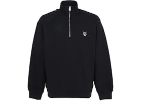 Maison Kitsune Fox Head Half Zip Up Sweatshirt Black