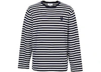 Maison Kitsune Fox Head Striped Long Sleeve T-shirt Navy