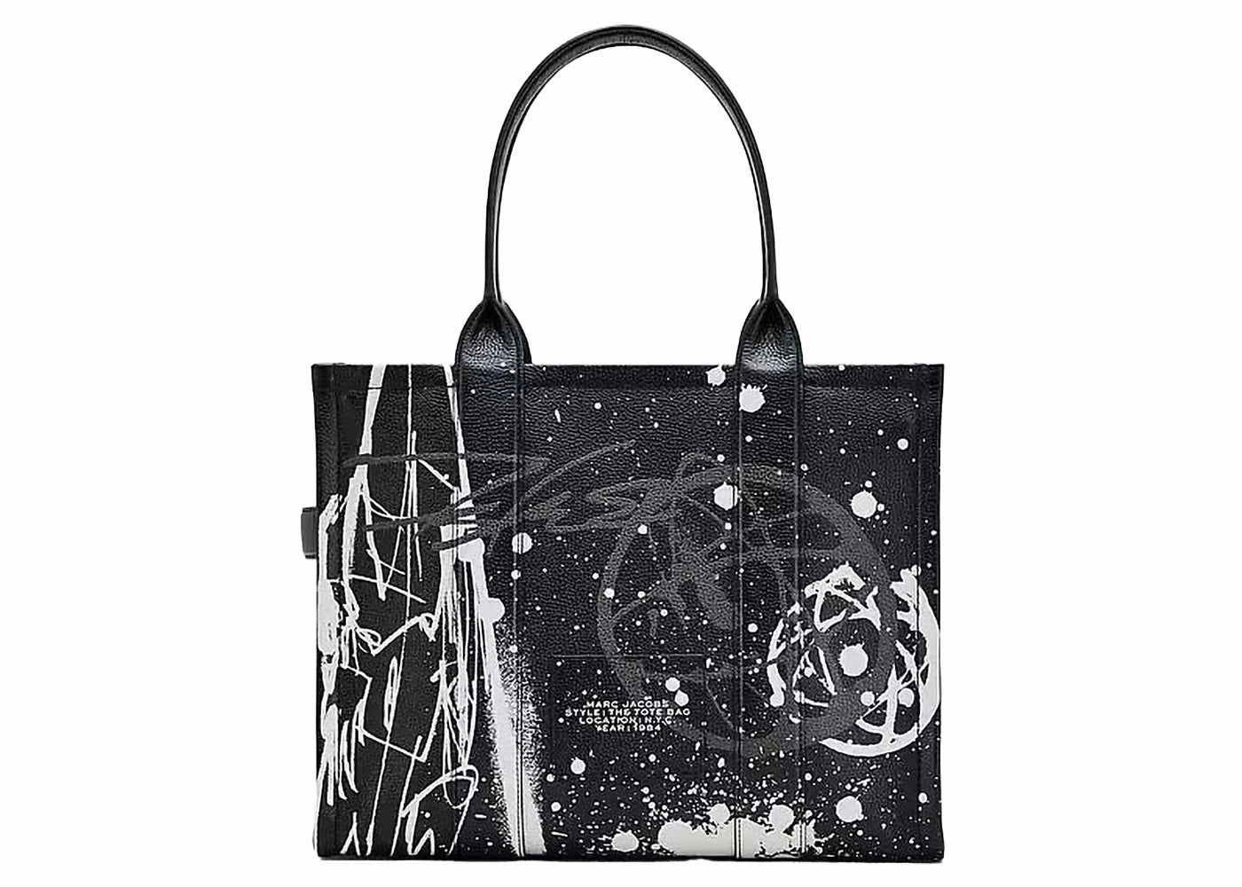 Marc Jacobs x Futura Leather Large Tote Bag Black/White - vue secondaire A