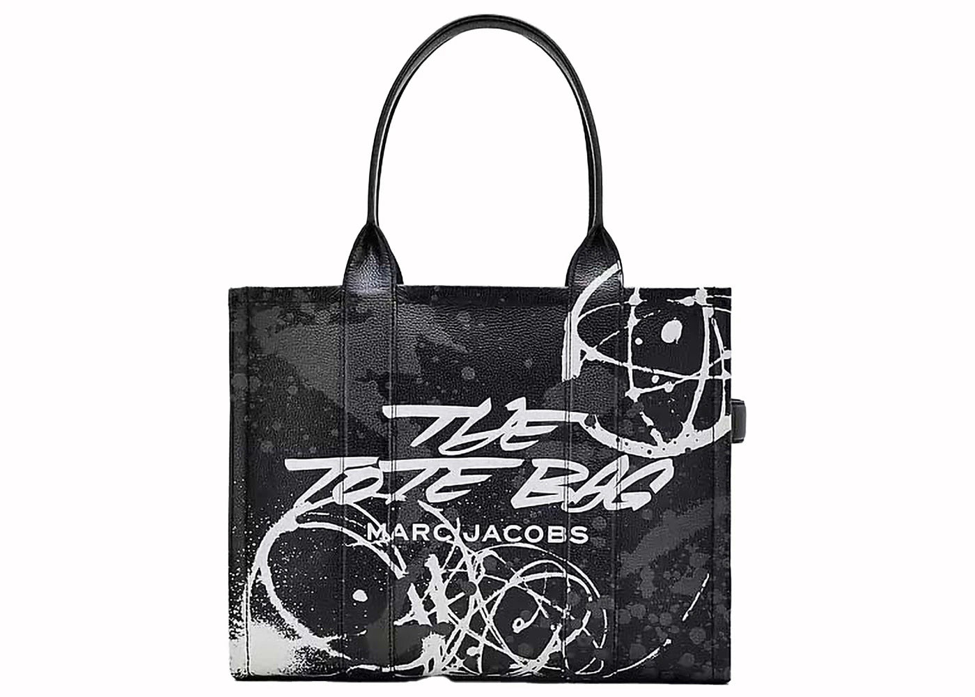 Marc Jacobs x Futura Leather Large Tote Bag Black/White - vue 360