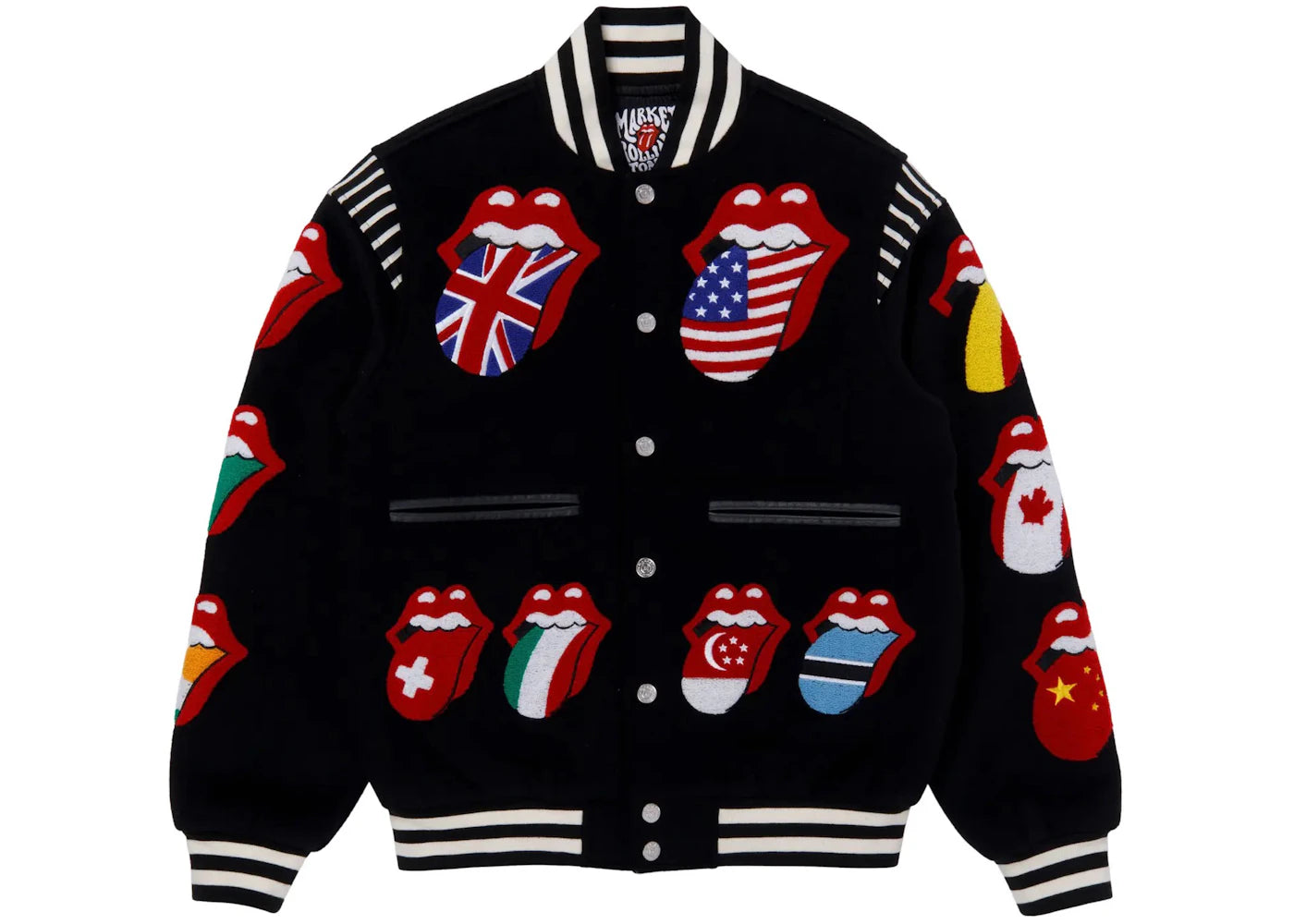 Market MKT Rolling Stones World Flag Bomber Varsity Jacket Black - vue secondaire B