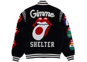 Market MKT Rolling Stones World Flag Bomber Varsity Jacket Black