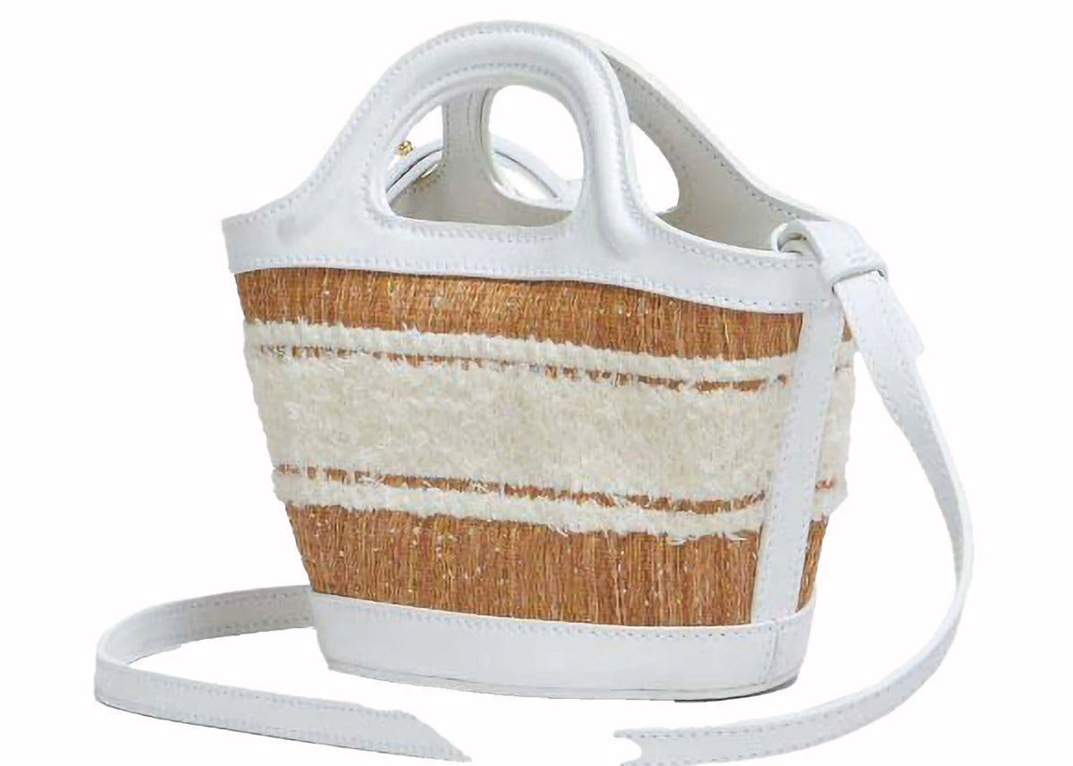 Marni Leather and Raffia Effect Fabric Microbag White - vue secondaire B