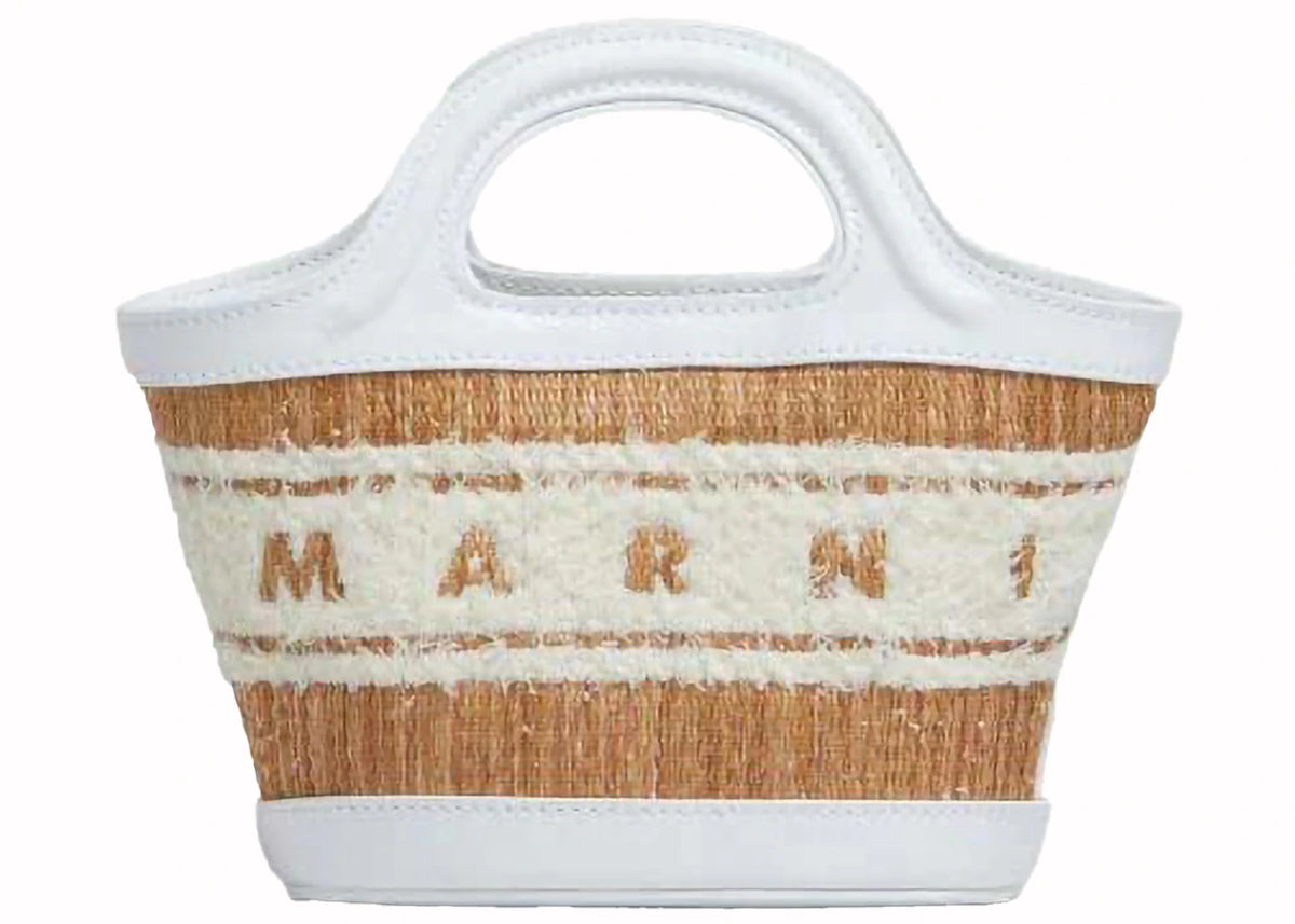 Marni Leather and Raffia Effect Fabric Microbag White - vue secondaire A