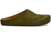 Marni Long Hair Calfskin Fussbett Sabot Mule Deep Sage