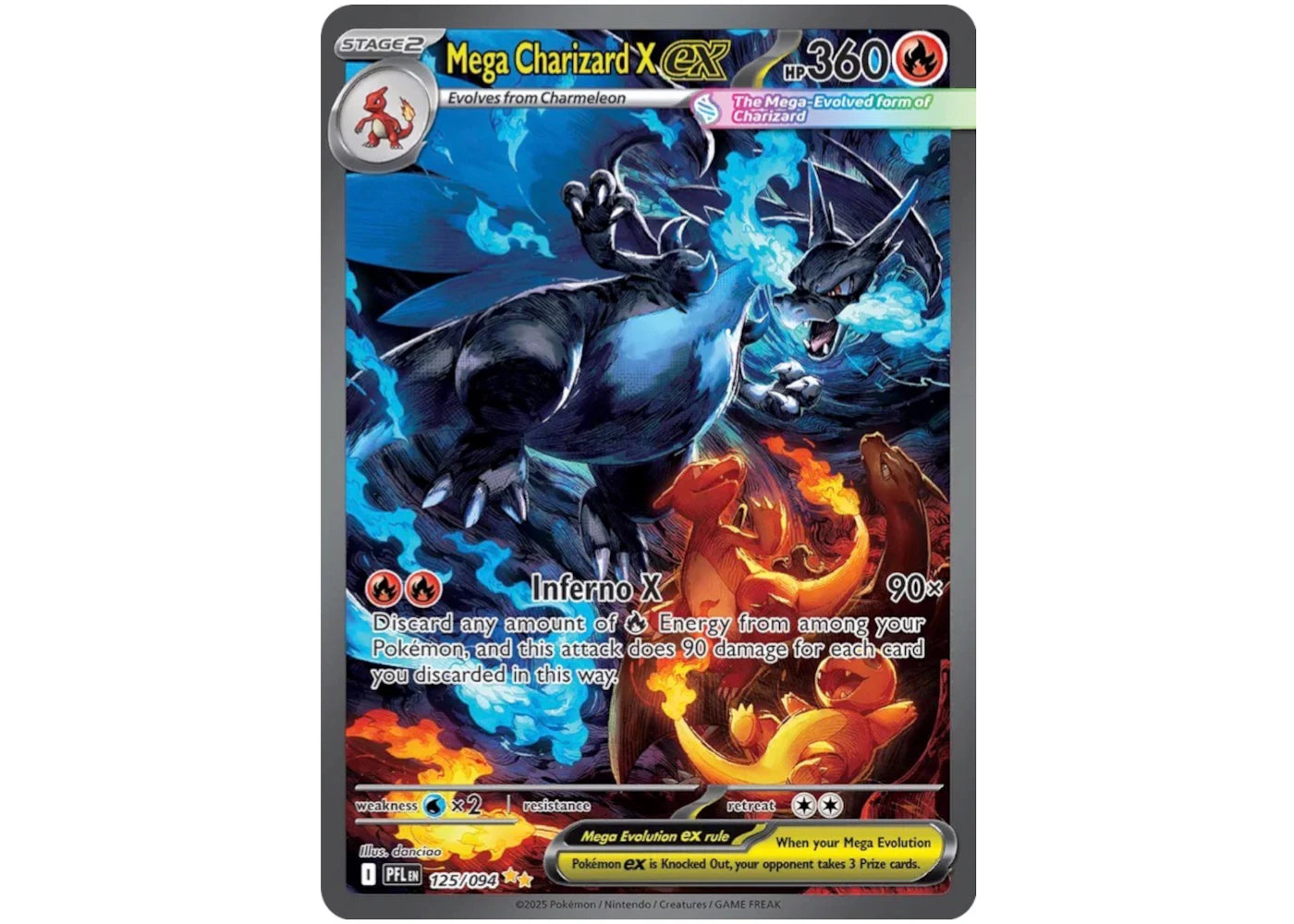 Mega Charizard X ex 2025 Pokémon Scarlet & Violet Phantasmal Flames Special Illustration Rare 125/094 Ungraded - vue 360
