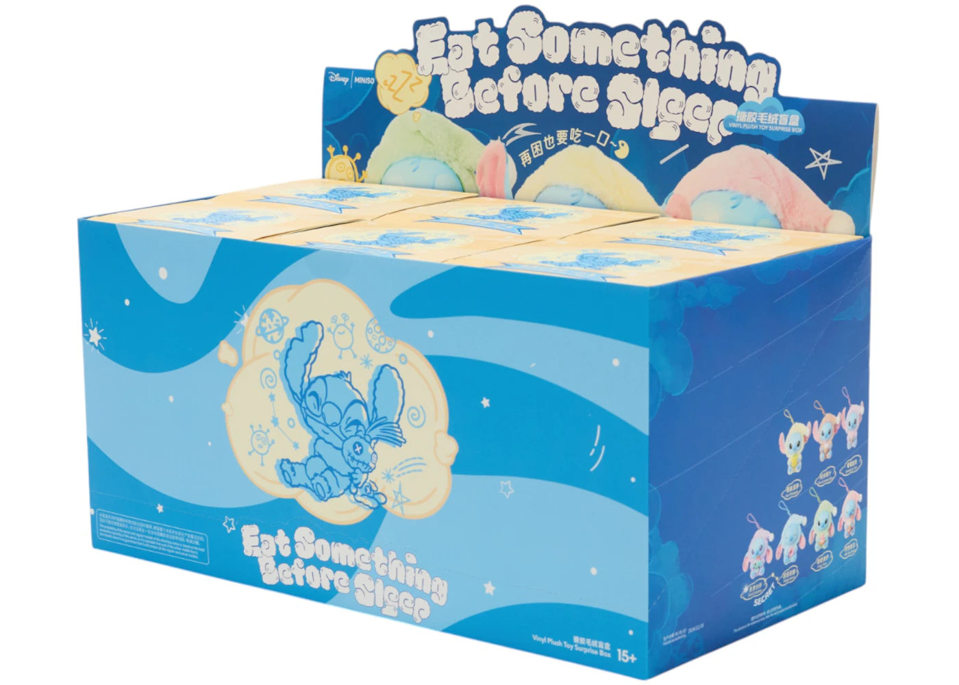 Miniso Top Toy Disney Stitch isst etwas vor dem Schlafengehen Plüsch-Schlüsselanhänger Versiegelte Box (6 Blind Boxen)