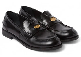 Miu Miu Brushed Leather Penny Loafers Black (Women's)