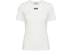 Miu Miu Women's Pointelle Manica Corta Top Bianco - vue 360
