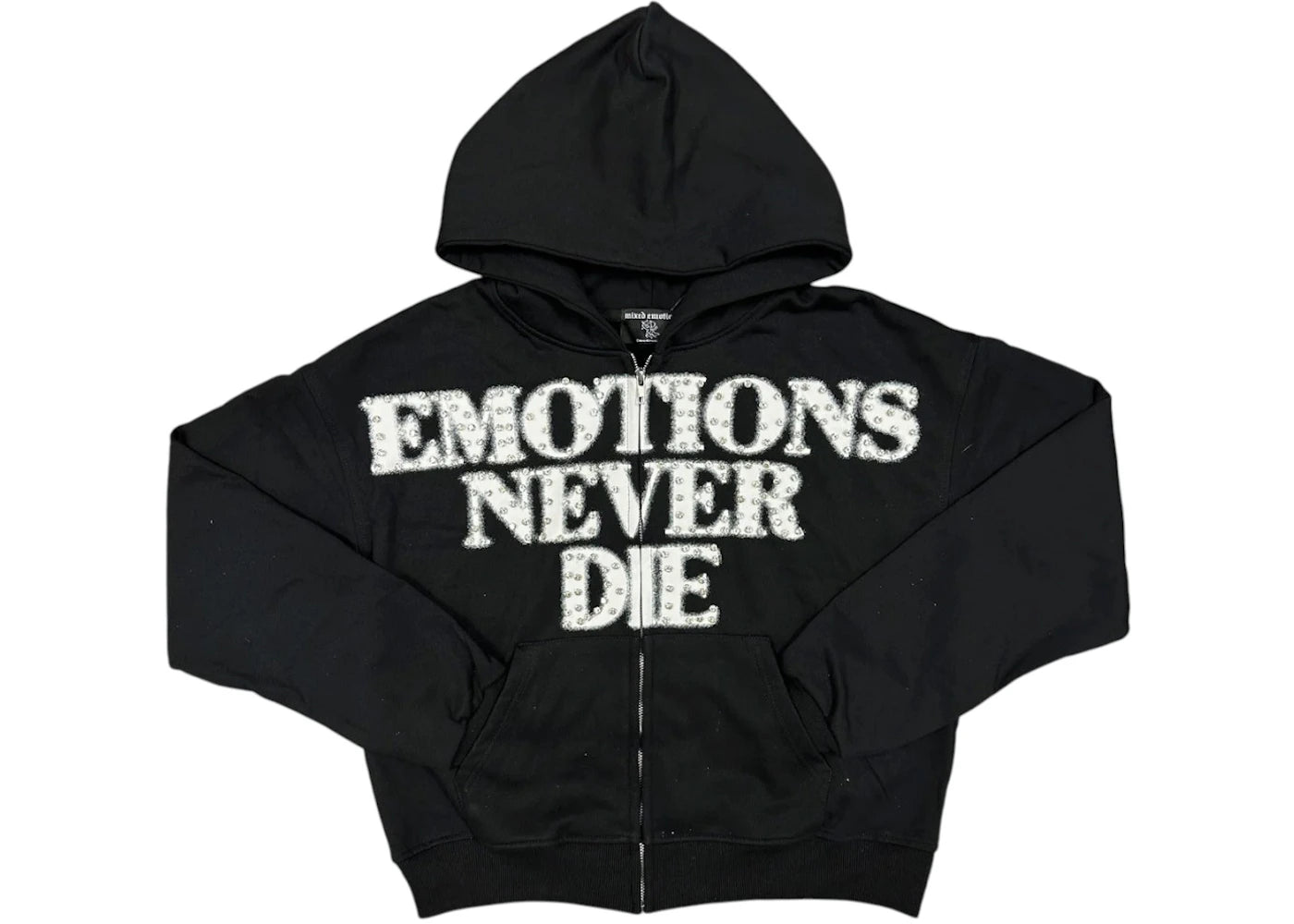 Mixed Emotions End Rhinestone Hoodie Black - vue 360
