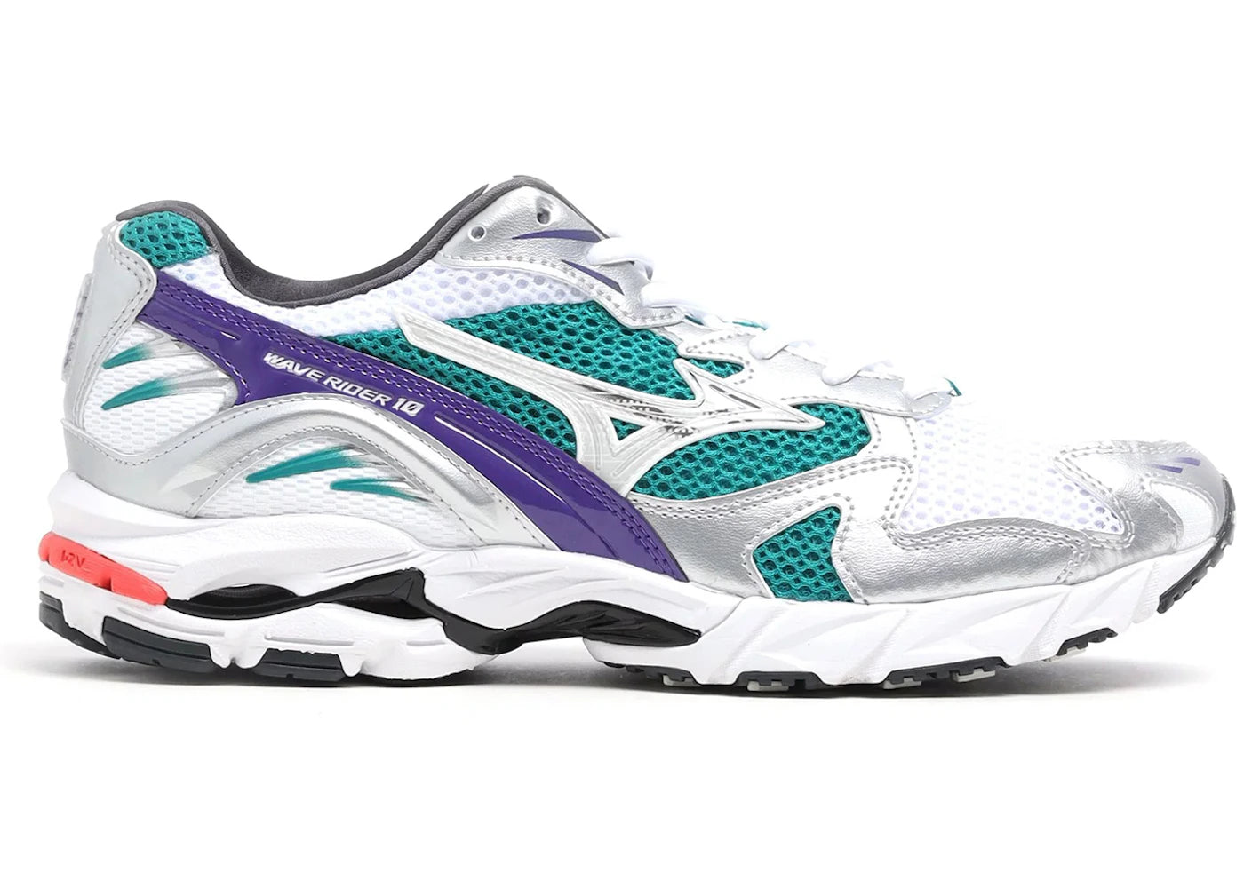 Mizuno Wave Rider 10 White Silver Teal Purple - vue 360