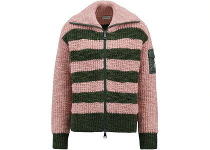 Moncler Women's Turtleneck Two-Toned Striped Back Cardigan Antique Pink/Green - product view 2