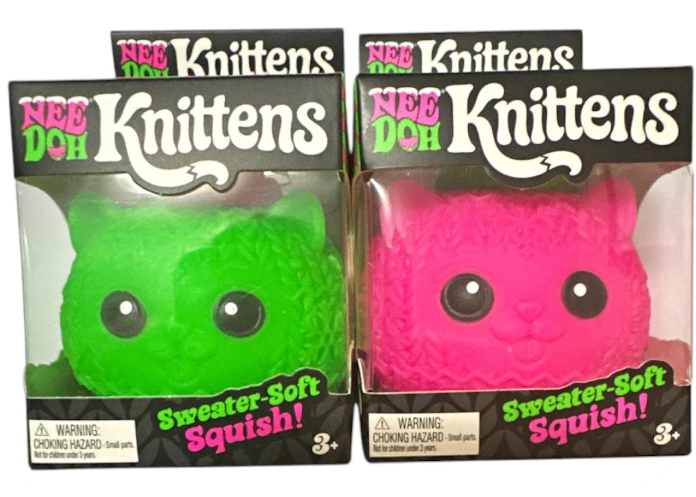 NeeDoh Knittens Squishy Fidget Toy Set of 2 Green/Pink - vue 360