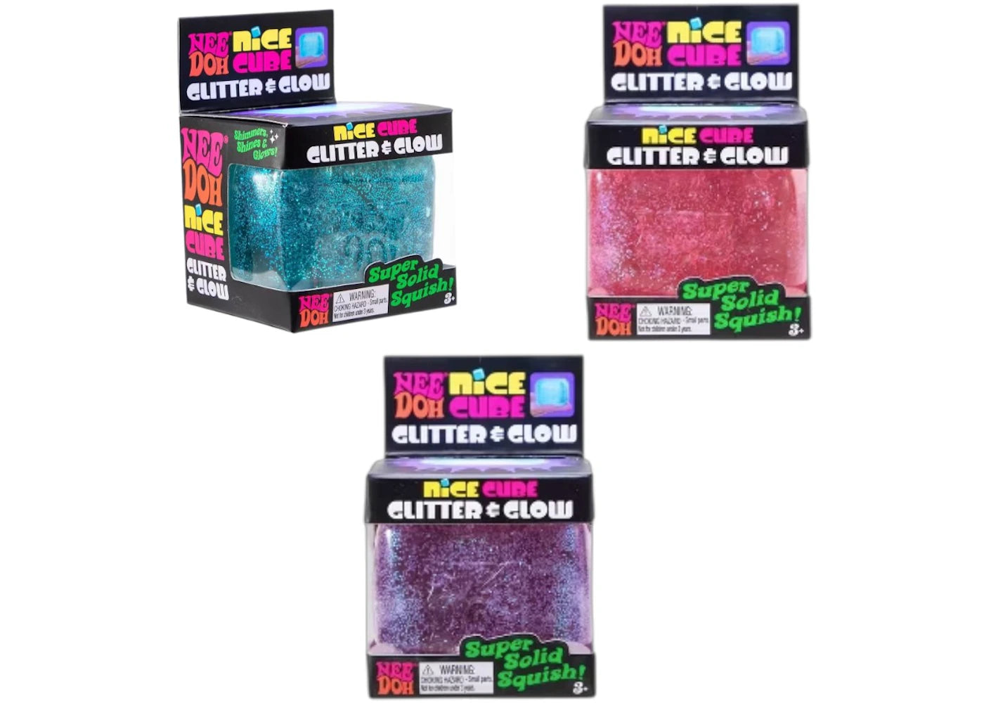 NeeDoh Nice Berg Glitter and Glow Squishy Fidget Toy Set of 3 Pink/ Purple/ Blue - vue 360