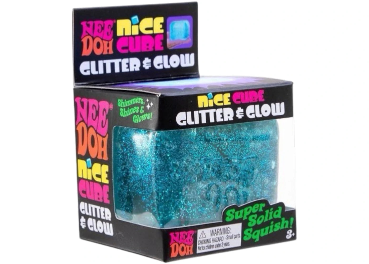 NeeDoh Nice Cube Glitter and Glow Squishy Fidget Toy Blue - vue 360
