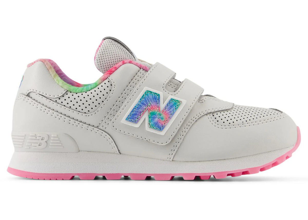 New Balance 574 Hook and Loop Grey Matter Signal Pink Tie-Dye (PS) - vue 360