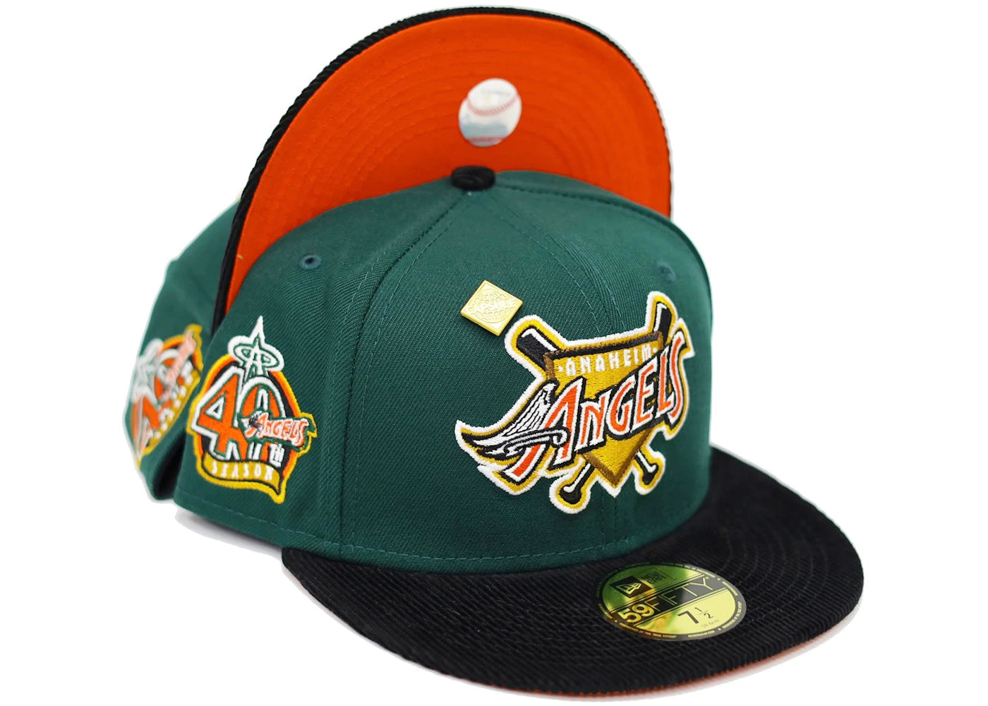 New Era Anaheim Angels Capsule Cordoroy Visor Pack 40th Season 59Fifty Fitted Hat Green/Orange - vue secondaire A