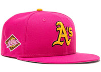 New Era Oakland Athletics Beer Pack 25th Anniversary Patch Hat Club Exclusive 59Fifty Fitted Hat Magenta/Yellow