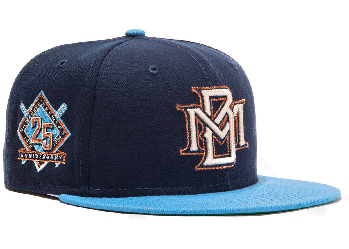 New Era x Hat Club Exclusive Beer Pack Milwaukee Brewers 25th Anniversary Patch 1994 59Fifty Fitted Hat Navy/Light blue - vue secondaire A