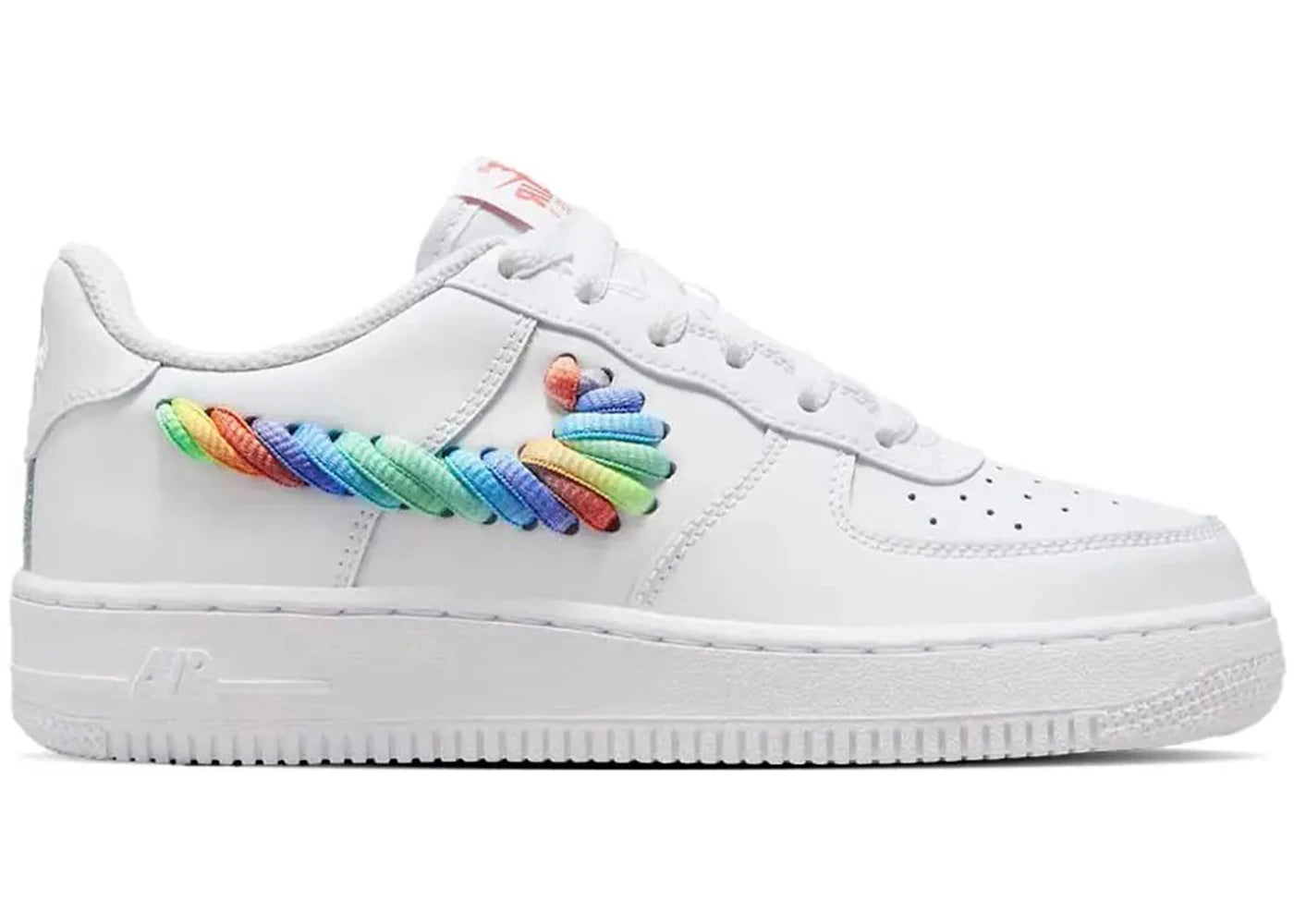 Nike Air Force 1 Low White Rainbow Lace Swoosh (GS) - vue secondaire A