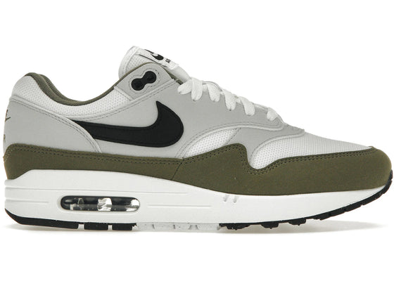 Nike Air Max 1 White Black Medium Olive sneakers - authentic streetwear shoes