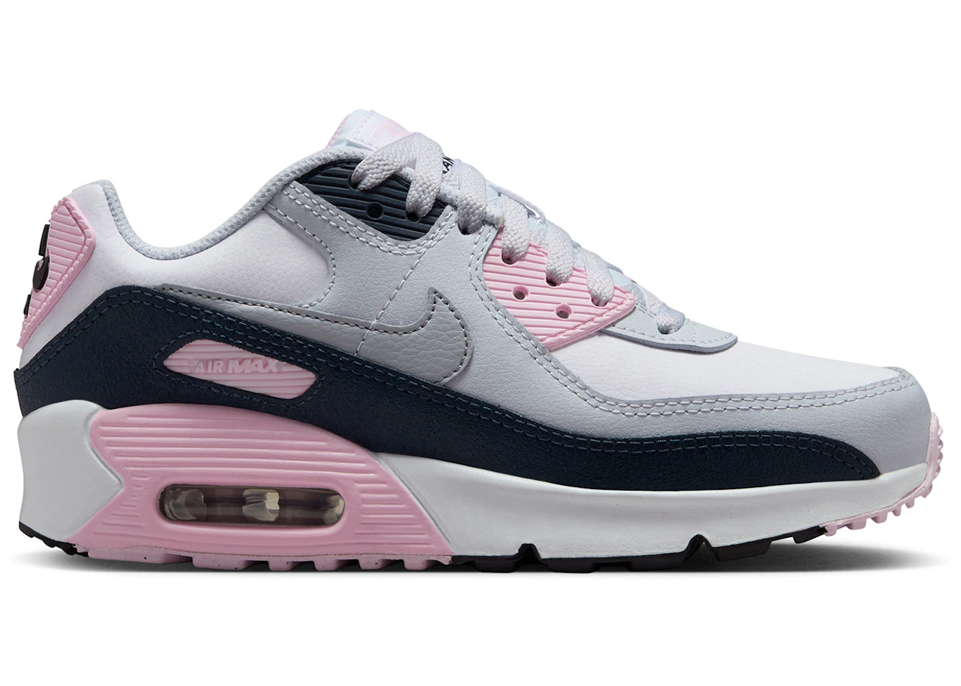 Nike Air Max 90 LTR White Pink Foam Armory Navy Wolf Grey (GS) - vue 360