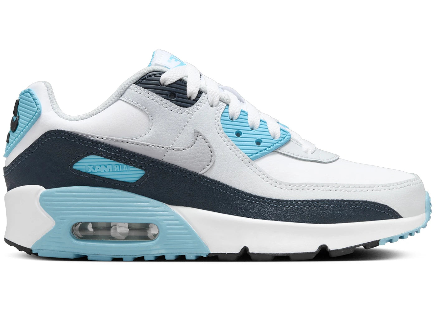 Nike Air Max 90 White Baltic Blue Armory Navy Wolf Grey (GS) - vue secondaire A