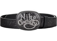 Nike Country Rhinestone Plaque Buckle Embossed Leather Belt Black