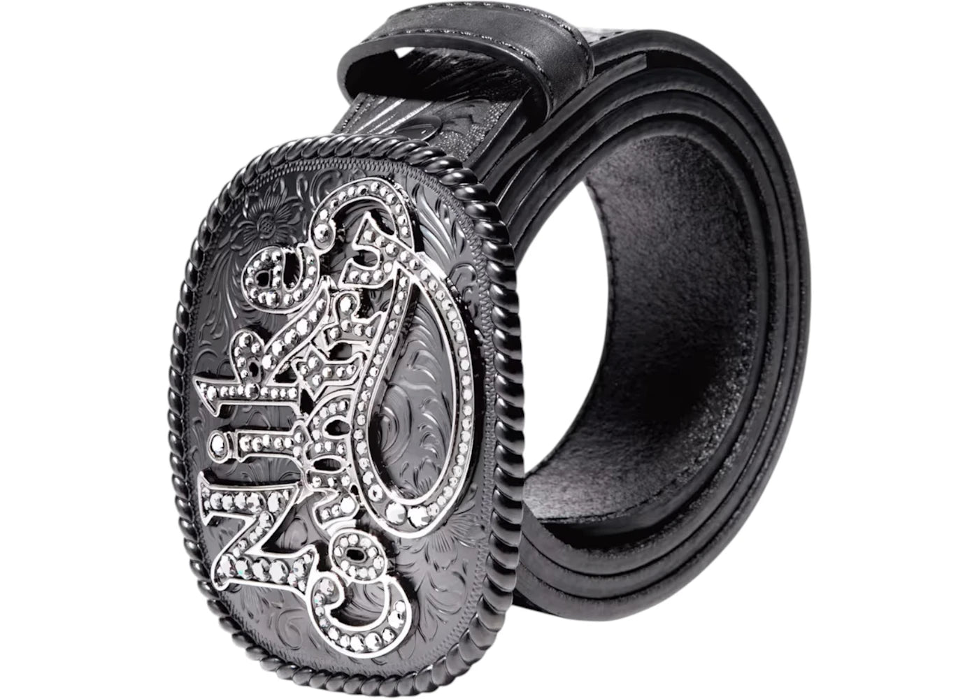 Nike Country Rhinestone Plaque Buckle Embossed Leather Belt Black - vue secondaire B
