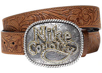 Nike Country Rhinestone Plaque Buckle Leather Belt Tan/Beige