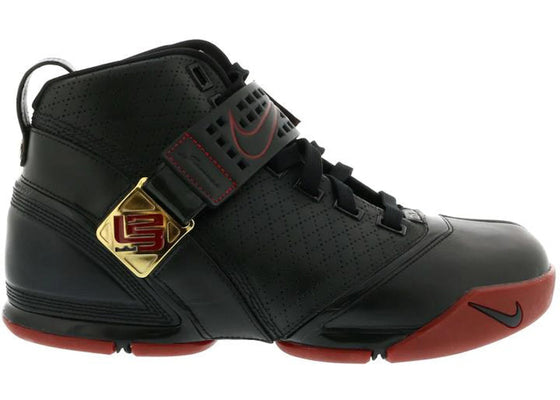 Nike LeBron 5 Black Crimson Metallic Gold sneakers - authentic Nike shoes
