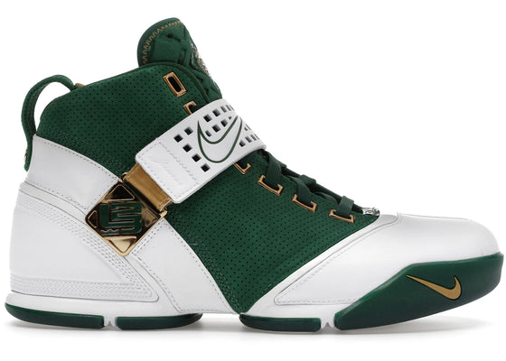 Nike LeBron 5 Gorge Green Metallic Gold sneakers - authentic Nike shoes