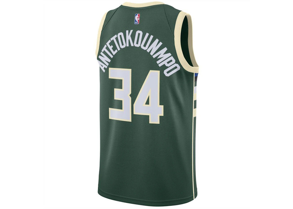 Nike NBA Antetokounmpo Milwaukee Bucks Dri-FIT Icon Edition Jersey Hunter Green/Light Golden/Cloud White - vue secondaire B