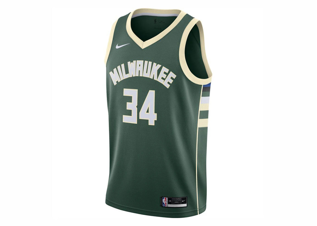Nike NBA Antetokounmpo Milwaukee Bucks Dri-FIT Icon Edition Jersey Hunter Green/Light Golden/Cloud White - vue 360