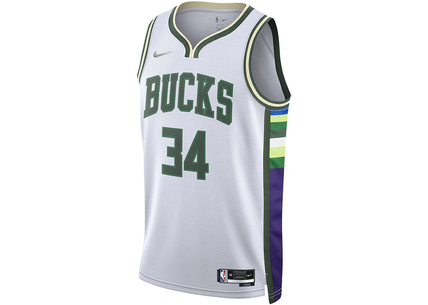 Nike NBA Milwaukee Bucks City Edition Giannis Antetokounmpo 34 Dri-FIT Swingman Jersey White - vue secondaire A