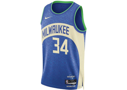 Nike NBA Milwaukee Bucks Giannis Antetokounmpo City Edition 23/24 Swingman Jersey Multicolor - authentic Nike apparel