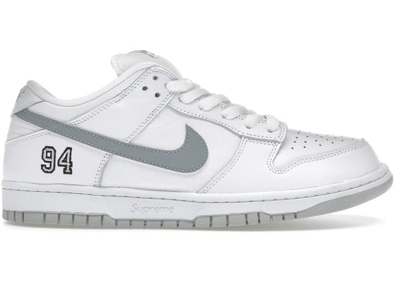 Nike SB Dunk Low Supreme 94 White Metallic Silver sneakers - authentic Nike shoes