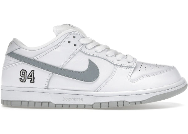 Nike SB Dunk Low Supreme 94 White Metallic Silver sneakers - authentic Nike shoes