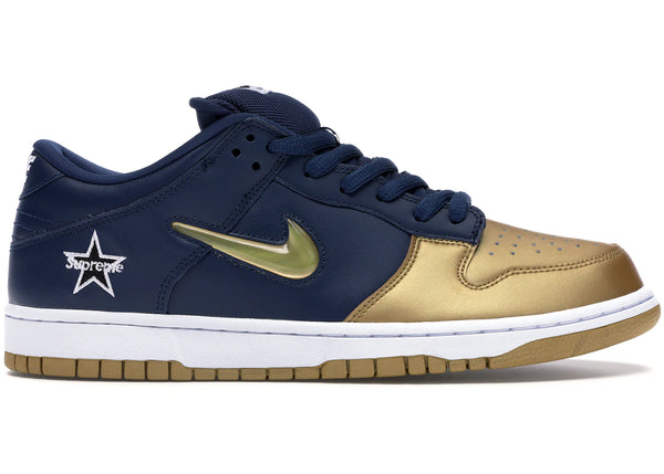 Nike SB Dunk Low Supreme Jewel Swoosh Gold sneakers - authentic streetwear shoes