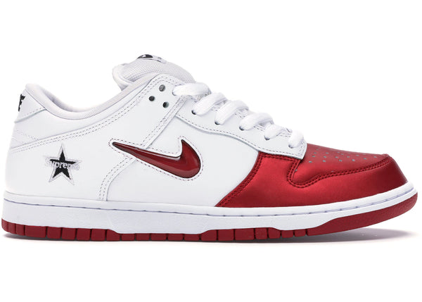 Nike SB Dunk Low Supreme Jewel Swoosh Red sneakers - authentic streetwear shoes