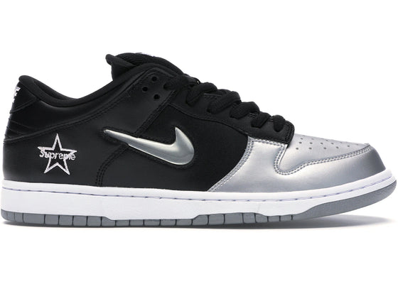 Nike SB Dunk Low Supreme Jewel Swoosh Silver sneakers - authentic streetwear shoes