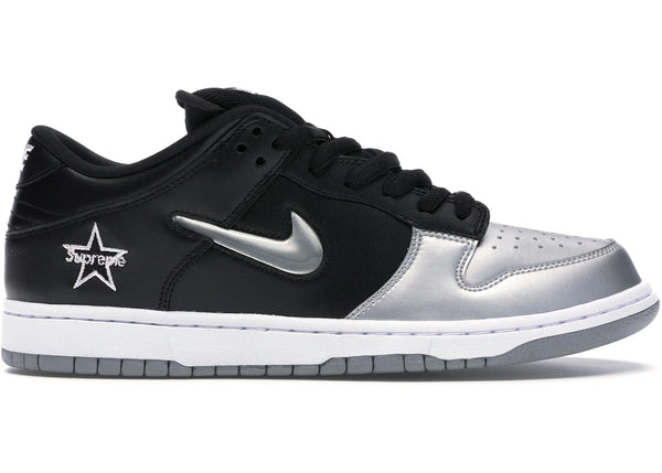 Nike SB Dunk Low Supreme Jewel Swoosh Silver sneakers - authentic streetwear shoes