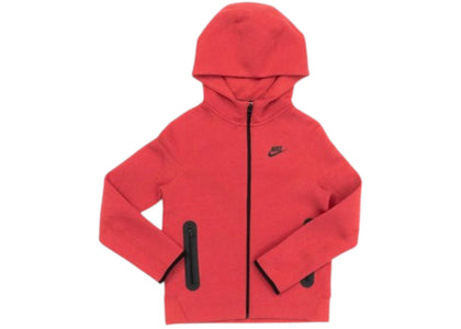 Nike Sportswear Big Kids' Tech Fleece Full-Zip Hoodie Light University Red Heather/Black/Black - authentic Nike apparel