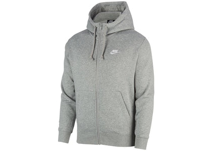Nike Sportswear Club Fleece Full-Zip Hoodie Dark Grey Heather/Matte Silver/White - authentic Nike apparel